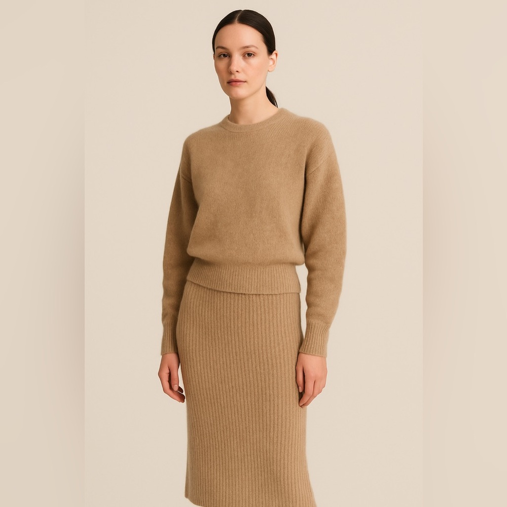 Chic Eleven Six Tan Alpaca Cashmere Ribbed Midi Skirt. Excellent condition.